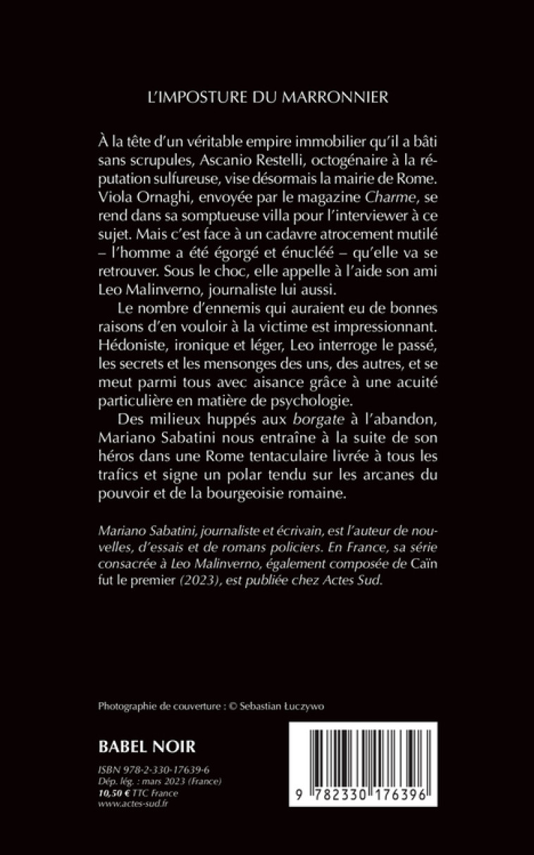 L'IMPOSTURE DU MARRONNIER - UNE ENQUETE DE LEO MALINVERNO - SABATINI MARIANO - ACTES SUD