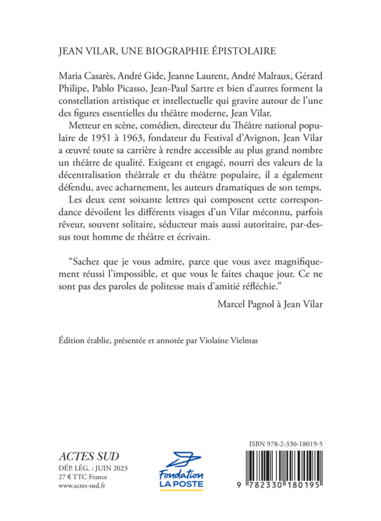 JEAN VILAR, UNE BIOGRAPHIE EPISTOLAIRE - VILAR/VIELMAS - ACTES SUD