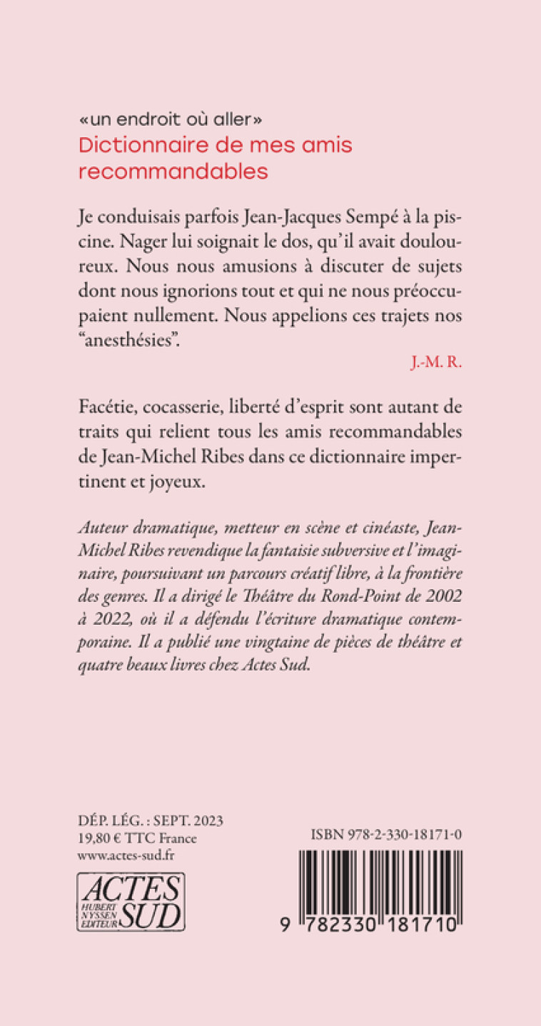 DICTIONNAIRE DE MES AMIS RECOMMANDABLES - RIBES JEAN-MICHEL - ACTES SUD