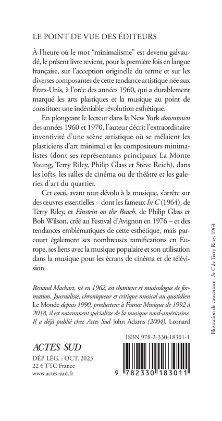 LA MUSIQUE MINIMALISTE - MACHART RENAUD - ACTES SUD