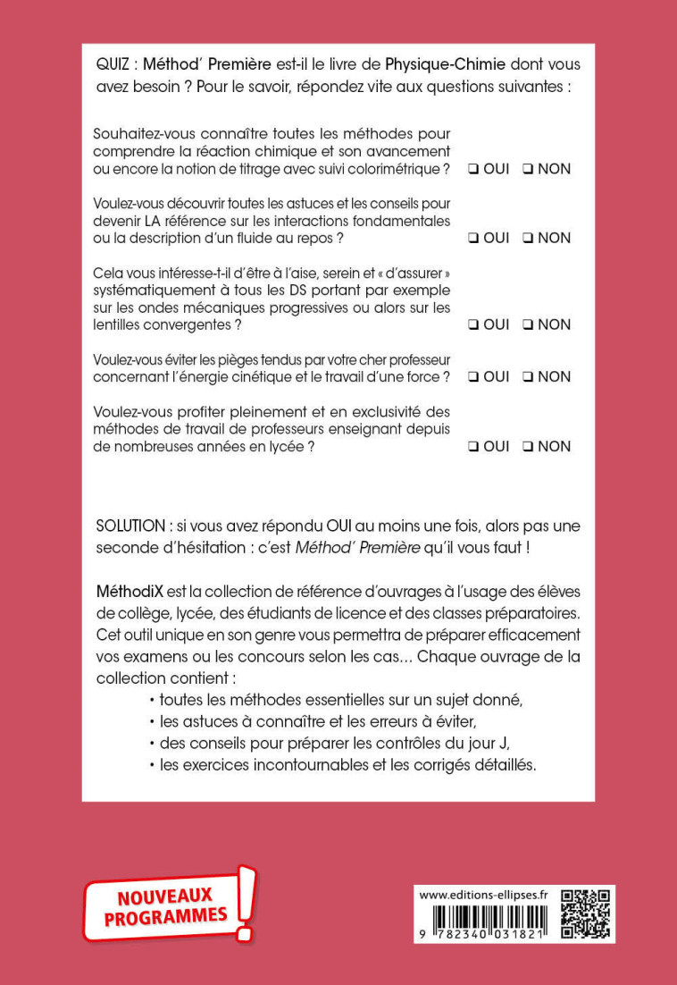 METHOD' SPECIALITE PHYSIQUE CHIMIE 1RE 2019 - CLOLUS/LEY - ELLIPSES
