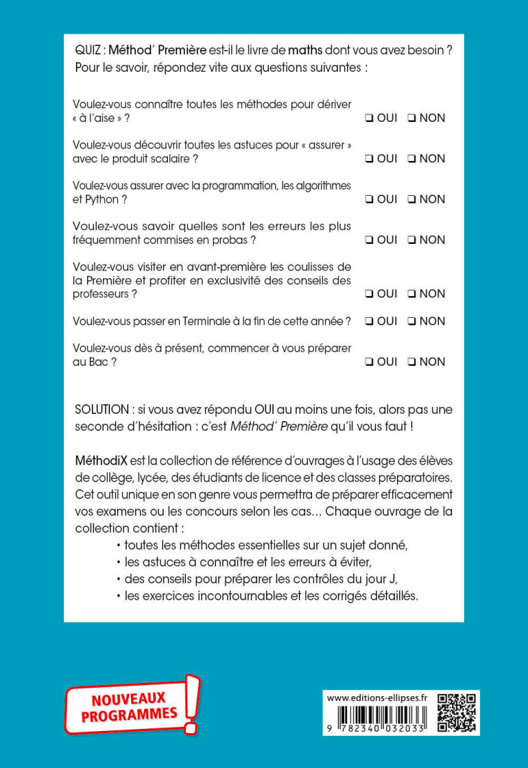 SPECIALITE MATHS 1RE NOUVEAUX PROGRAMMES - PETIT THOMAS - ELLIPSES