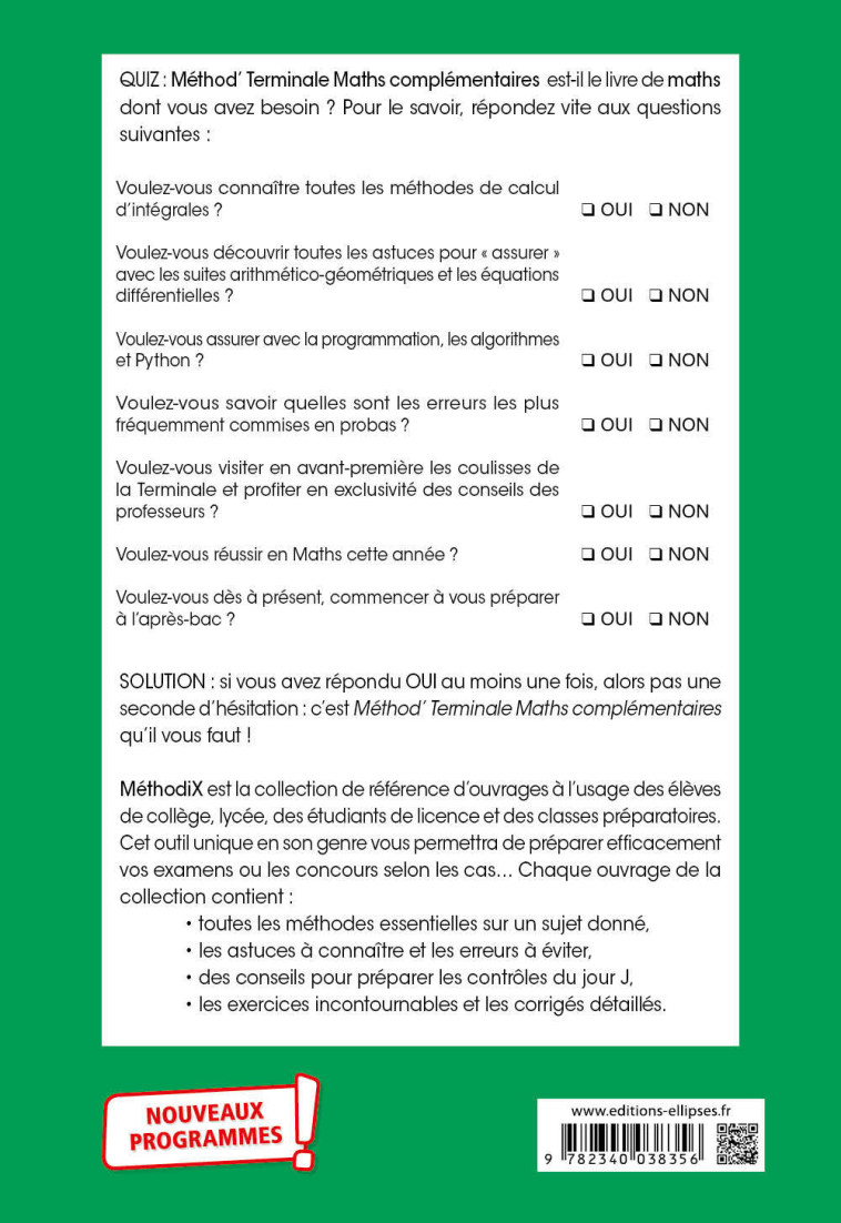 MATHEMATIQUES COMPLEMENTAIRES TLE 2020 NOUVEAUX PROGRAMMES - PETIT THOMAS - ELLIPSES