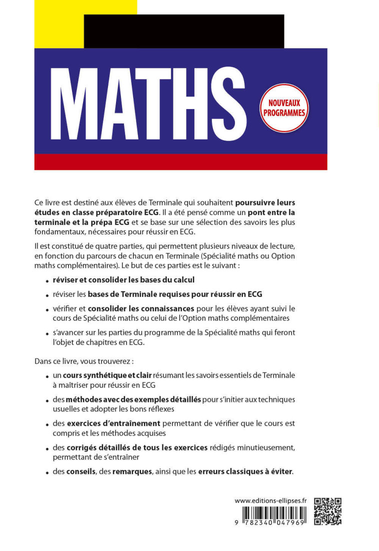 MATHS TLE REVISER ET CONSOLIDER LES BASES DE TLE POUR REUSSIR 1RE ANNEE ECG - BLAZERE MELANIE - ELLIPSES