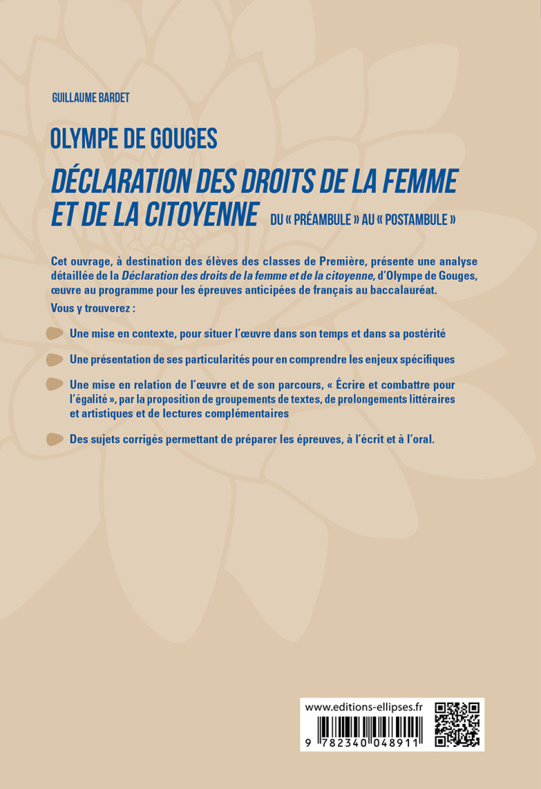 OLYMPE DE GOUGES DECLARATION DES DROITS DE LA FEMME - FRANCAIS 1ERE - BARDET GUILLAUME - ELLIPSES