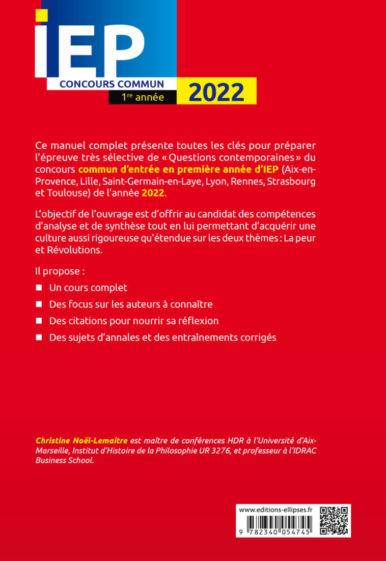 CONCOURS COMMUN IEP 2022. 1RE ANNEE LA PEUR / REVOLUTIONS CASE 9 - NOEL-LEMAITRE C. - ELLIPSES