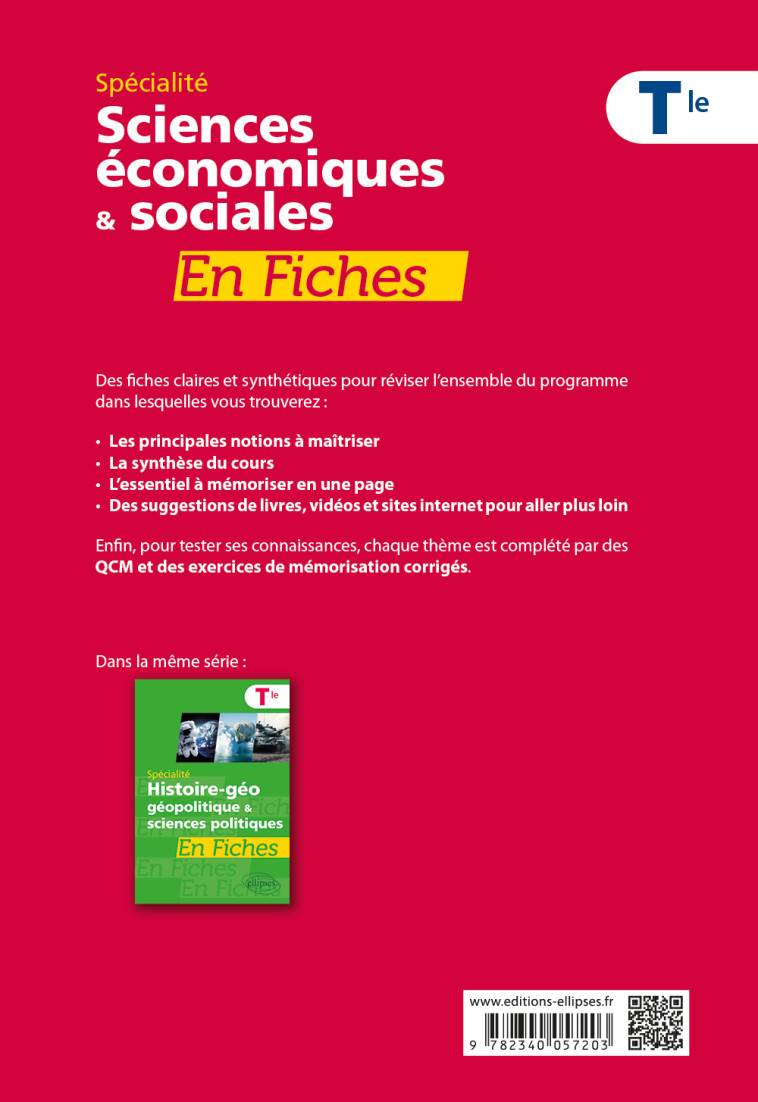 SPECIALITE SCIENCES ECONOMIQUES ET SOCIALES EN FICHES TLE ED 2021 - BRUN/MOUREY - ELLIPSES