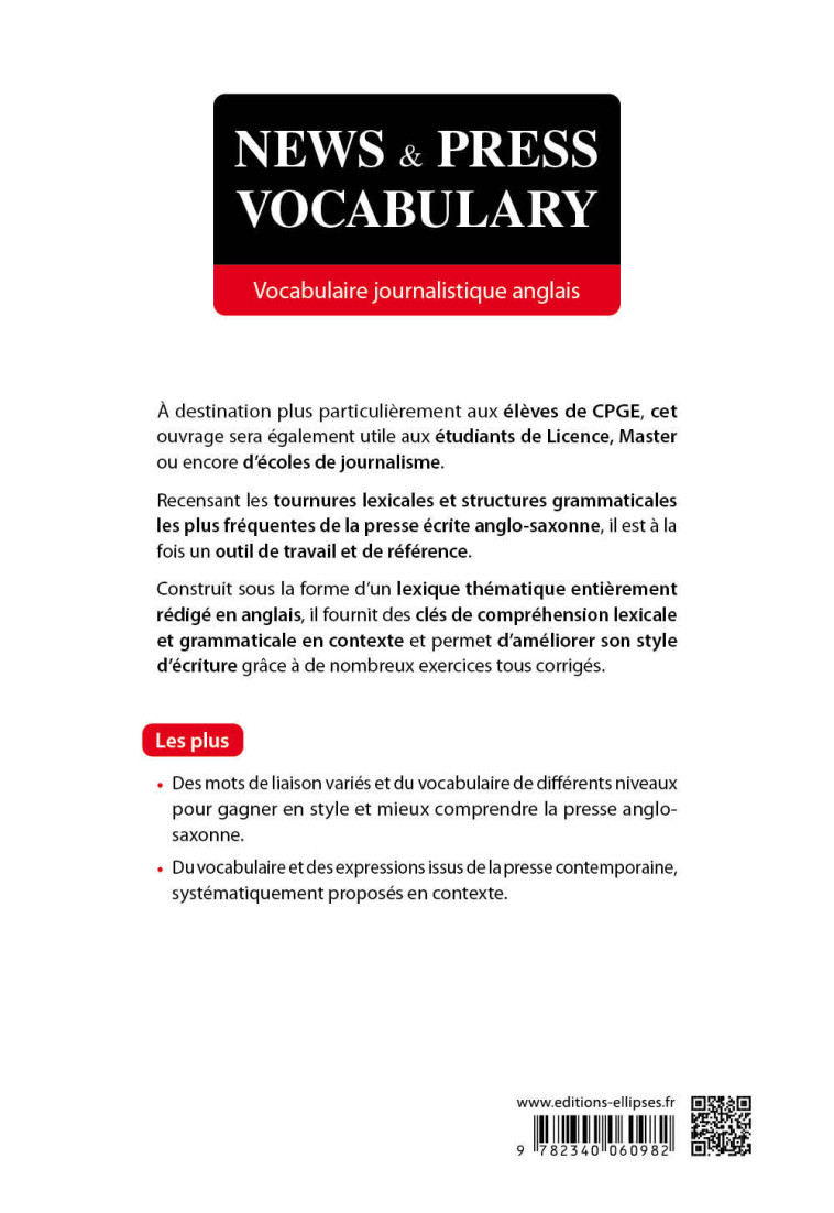 NEWS AND PRESS VOCABULARY. VOCABULAIRE JOURNALISTIQUE ANGLAIS [B2-C1] - GAILLARD EMILIE - ELLIPSES