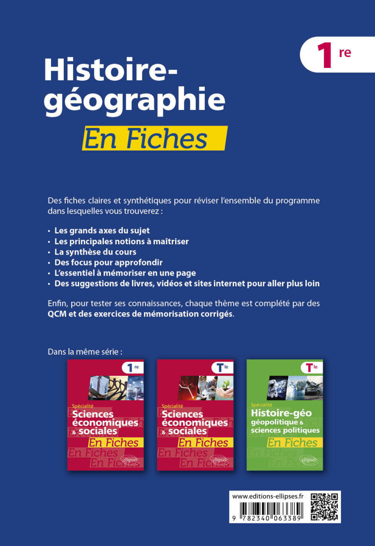 HISTOIRE-GEOGRAPHIE EN FICHES - PREMIERE - RABOT BRICE - ELLIPSES