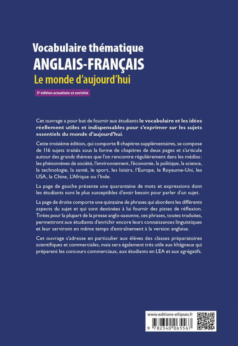 VOCABULAIRE THEMATIQUE ANGLAIS-FRANCAIS 3E EDITION ACTUALISEE ET ENRICHIE - LE MONDE D'AUJOURD'HUI : - GANDRILLON DANIEL - ELLIPSES