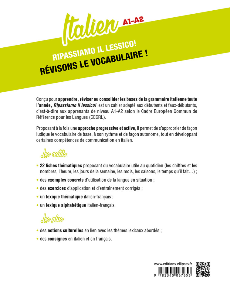 RIPASSIAMO IL LESSICO! REVISONS LE VOCABULAIRE ! A1-A2 - SISINNO ADELINE - ELLIPSES