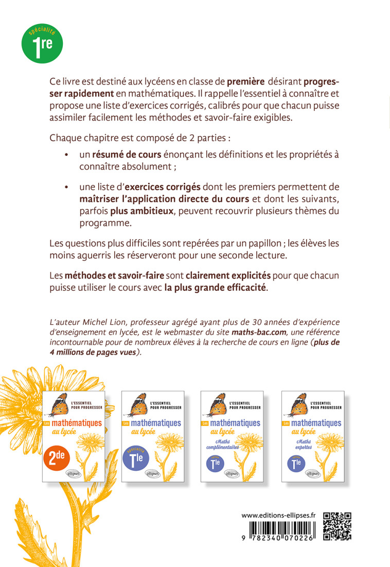 LES MATHEMATIQUES AU LYCEE - SPECIALITE PREMIERE - LION MICHEL - ELLIPSES