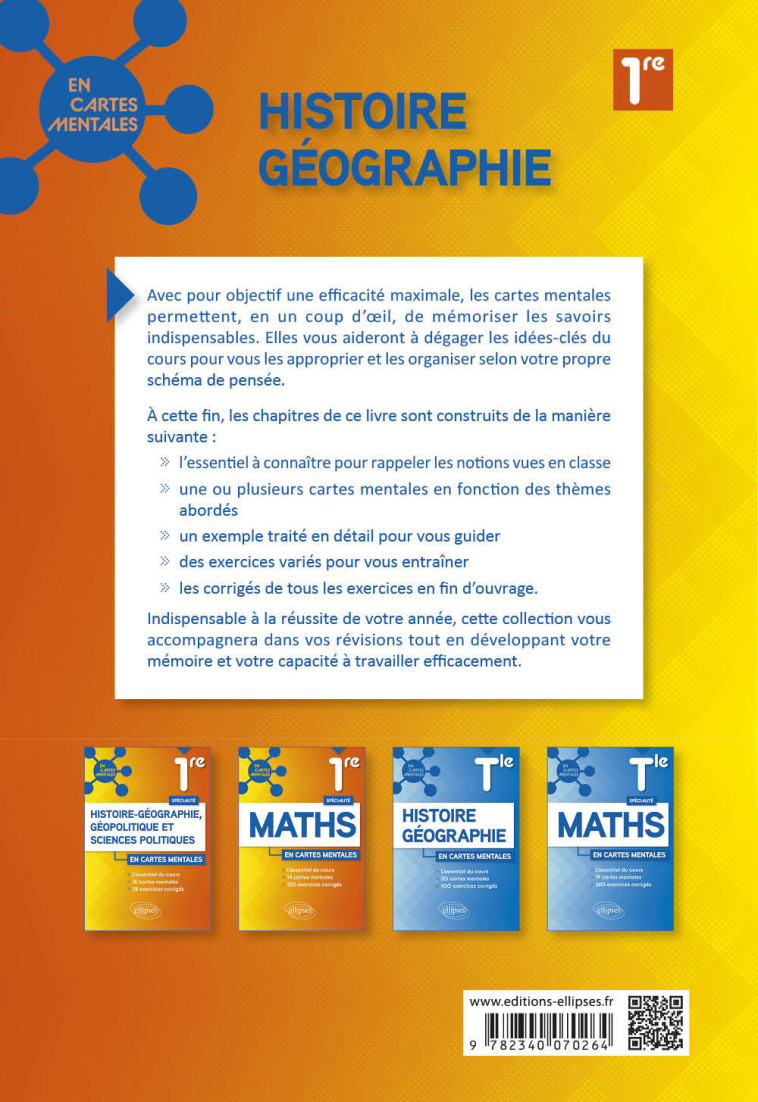 HISTOIRE-GEOGRAPHIE CARTES MENTALES ET EXERCICES CORRIGES PREMIERE - RABOT BRICE - ELLIPSES