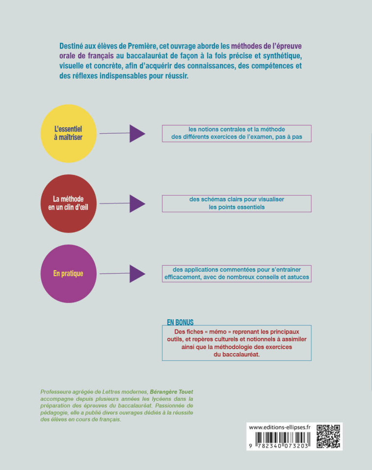 FRANCAIS PREMIERE L'ORAL DU BAC EN SCHEMAS - TOUET BERANGERE - ELLIPSES