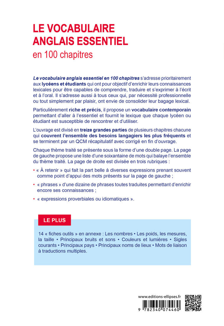 LE VOCABULAIRE ANGLAIS ESSENTIEL EN 100 CHAPITRES - B1-B2-C1 - GANDRILLON DANIEL - ELLIPSES