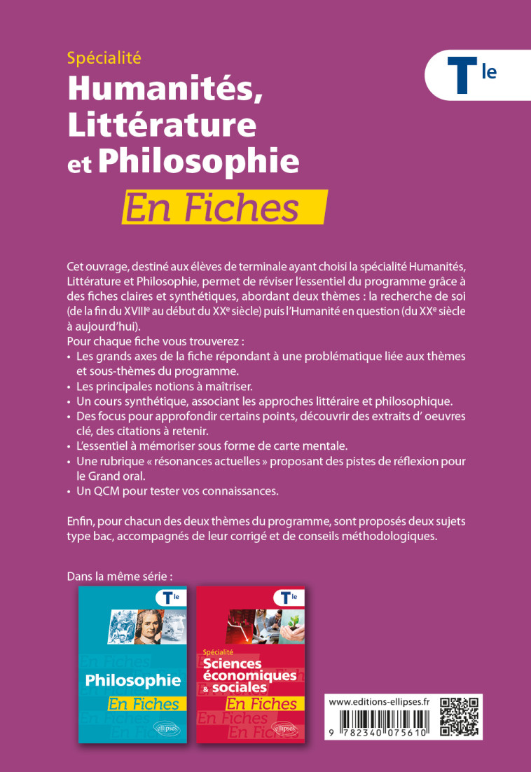 SPECIALITE HUMANITES, LITTERATURE ET PHILOSOPHIE EN FICHES. TERMINALE - BEAUME-DUMAILLET - ELLIPSES