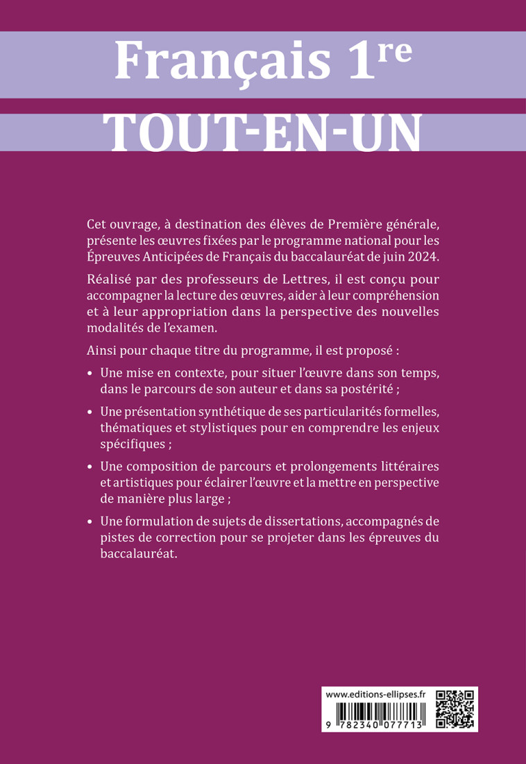 FRANCAIS. PREMIERE. TOUT-EN-UN SUR LES OEUVRES AU PROGRAMME DU BAC - SESSION 2023-2024 - STOUDER/ARNAUD/BLANC - ELLIPSES