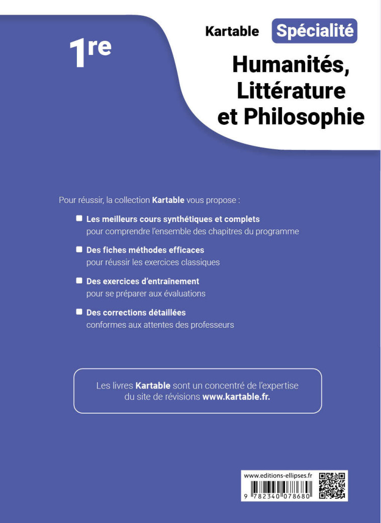 SPECIALITE HUMANITES, LITTERATURE ET PHILOSOPHIE 1RE - KARTABLE - L'ECOLE S - ELLIPSES