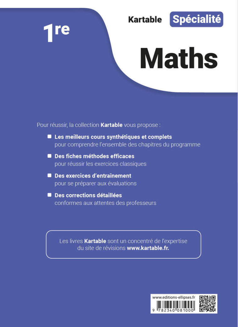 SPECIALITE MATHS 1RE - KARTABLE - L'ECOLE S - ELLIPSES