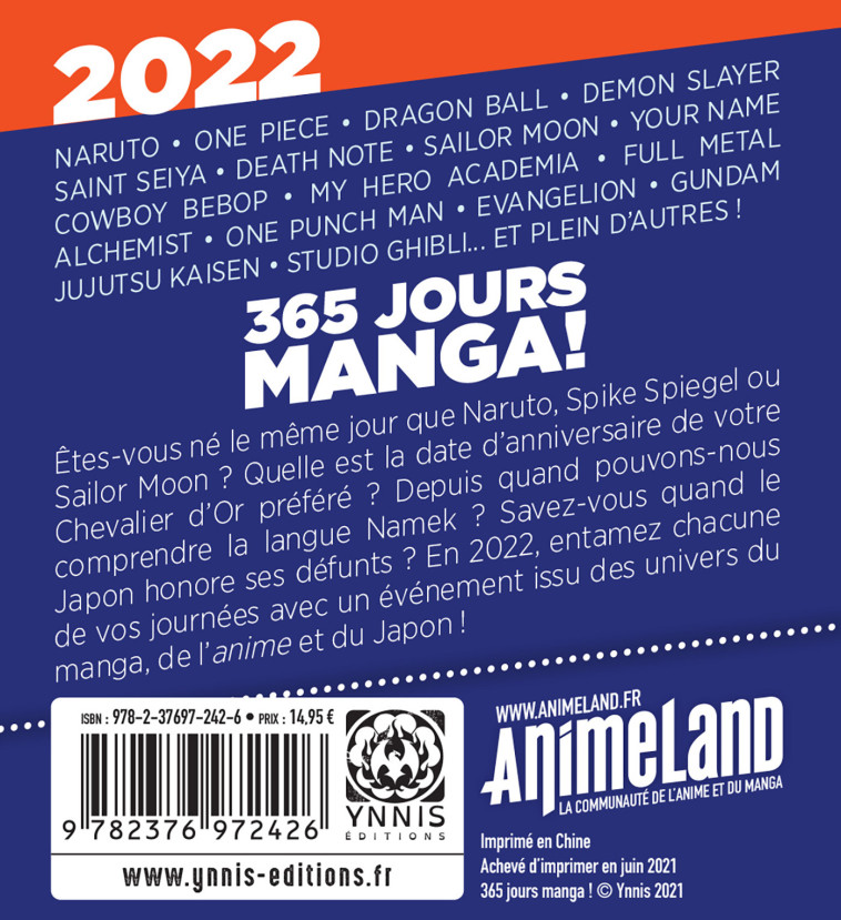 365 JOURS EN MANGA ! EPHEMERIDE 2022 - DE LA CRUZ BRUNO - YNNIS