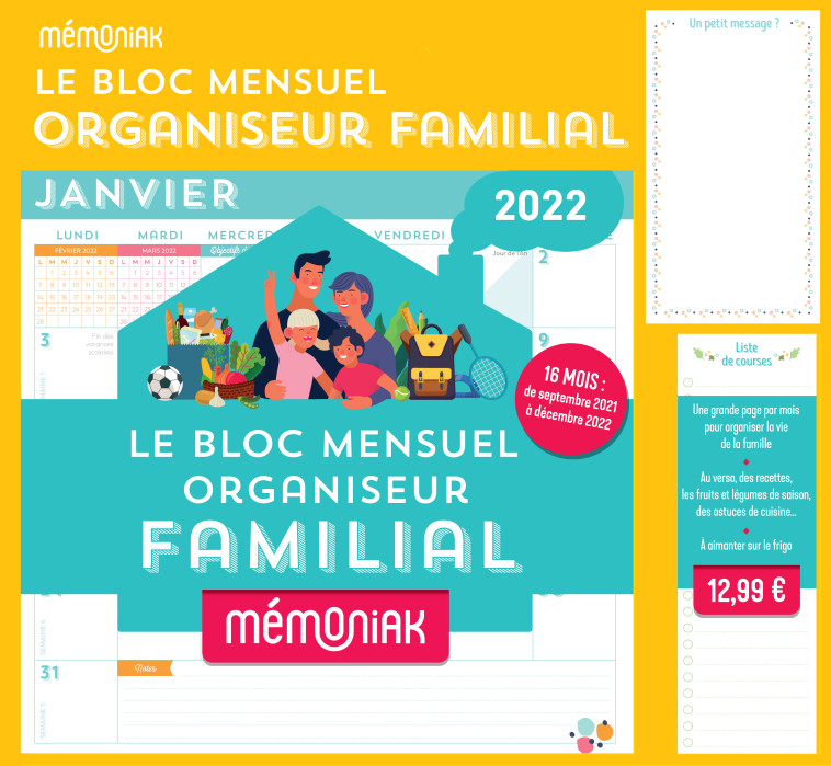 LE BLOC MENSUEL ORGANISEUR MEMONIAK 2021-20 22   AAIMANTER SUR LE FRIGO - EDITIONS 365 - 365 PARIS