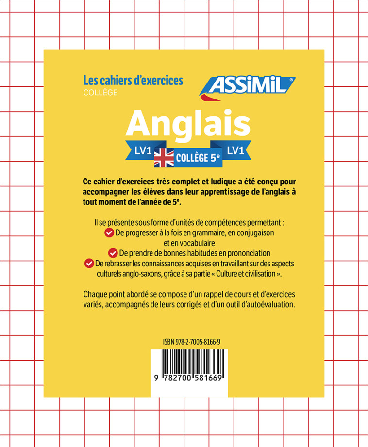 LES CAHIER D'EXERCICES ANGLAIS LV1 COLLEGE 5E - BAUCHART HELENE - ASSIMIL