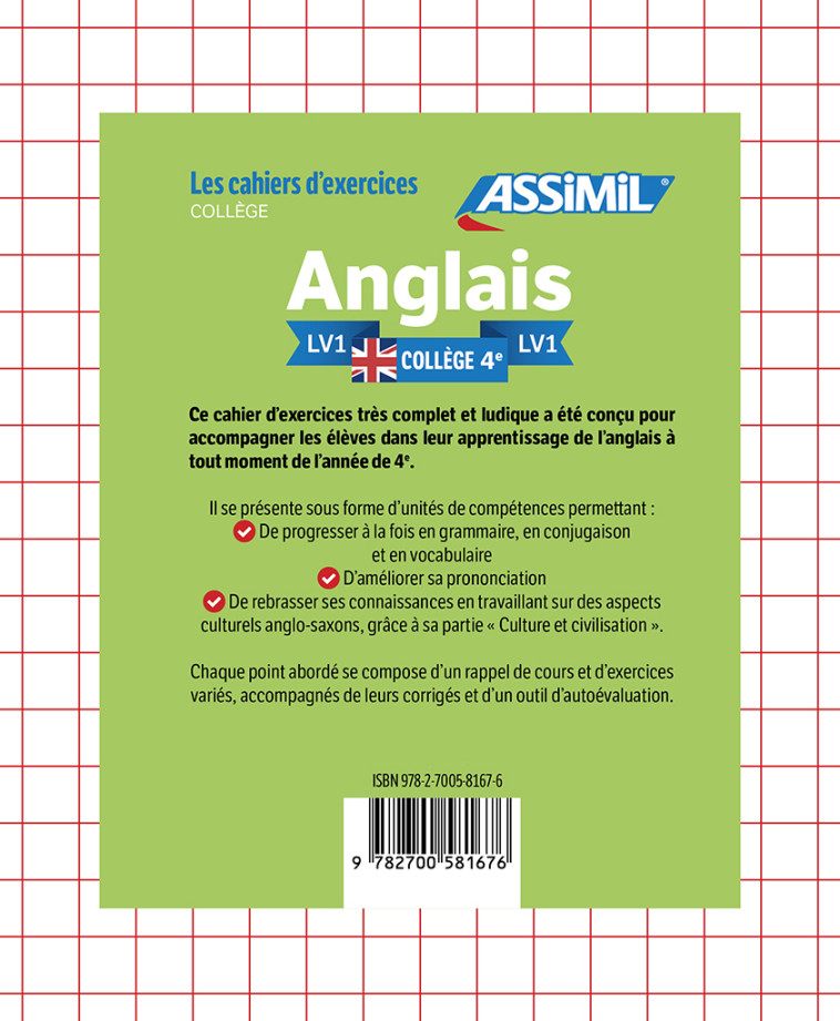 LES CAHIER D'EXERCICES ANGLAIS LV1 COLLEGE 4E - BAUCHART HELENE - ASSIMIL