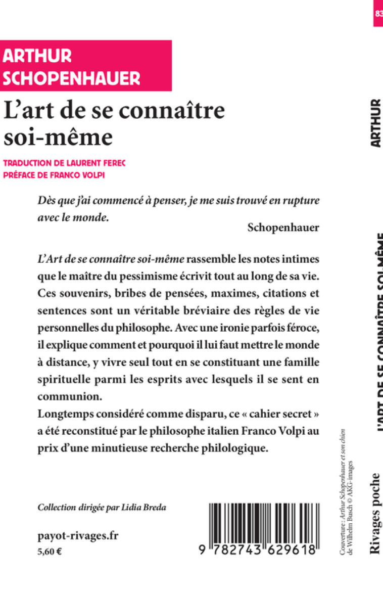 L'ART DE SE CONNAITRE SOI-MEME - SCHOPENHAUER/VOLPI - RIVAGES