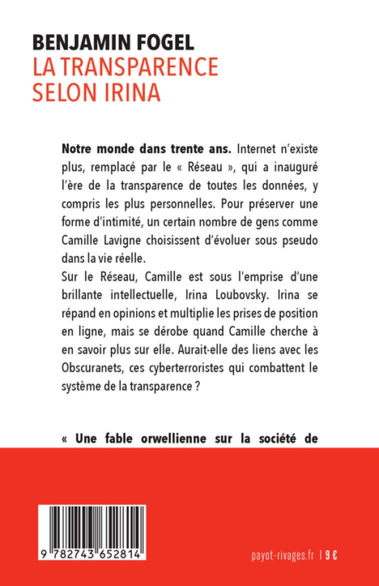 LA TRANSPARENCE SELON IRINA - FOGEL BENJAMIN - RIVAGES