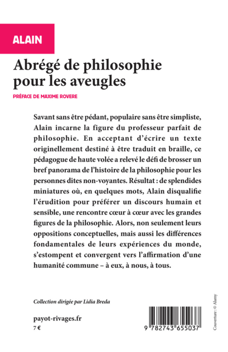 ABREGE DE PHILOSOPHIE POUR LES AVEUGLES - ALAIN/ROVERE - RIVAGES