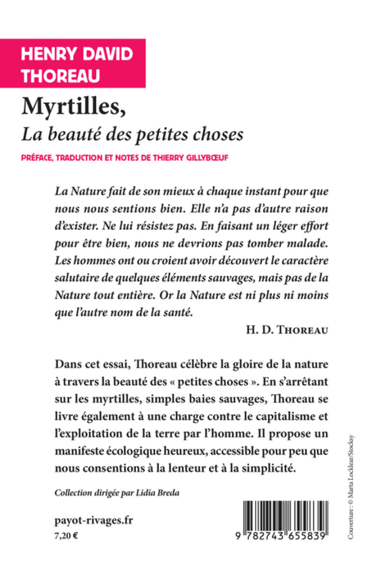 MYRTILLES - L'IMPORTANCE DES PETITES CHOSES - THOREAU/GILLYBOEUF - RIVAGES