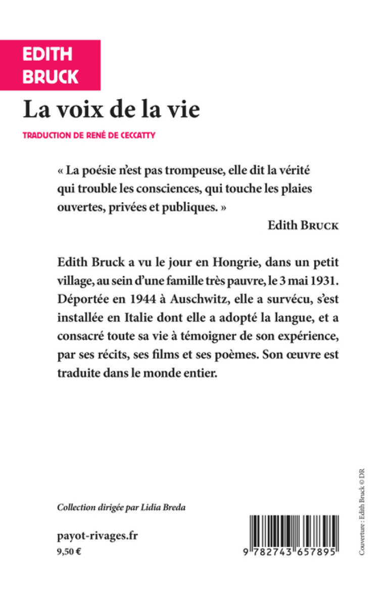 LA VOIX DE LA VIE - POEMES - BRUCK EDITH - RIVAGES