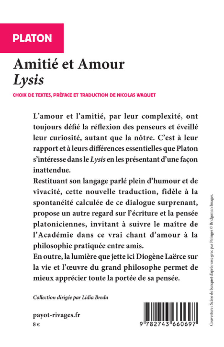 AMITIE ET AMOUR - LYSIS - PLATON/WAQUET - RIVAGES