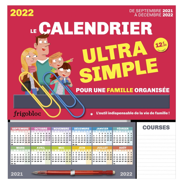 FRIGOBLOC LE CALENDRIER ULTRA SIMPLE POUR U NE FAMILLE ORGANISEE ! DE SEPT 2021 A DEC 2 - XXX - PLAY BAC