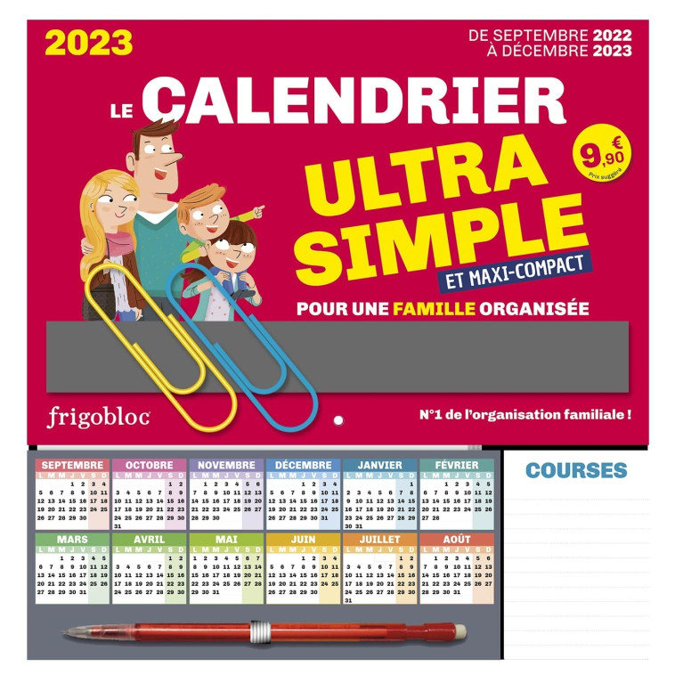 FRIGOBLOC LE MINI CALENDRIER ULTRA SIMPLE POUR UNE FAMILLE ORGANISEE ! DE SEPT 2022 A DEC 2023 - XXX - PLAY BAC