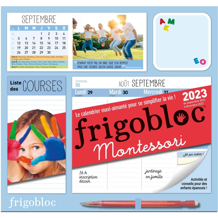 FRIGOBLOC HEBDOMADAIRE MONTESSORI 2023 - 16 MOIS - (DE SEPT. 2022 A DEC. 2023) - LE CALENDRIER MAXI- - XXX - PLAY BAC