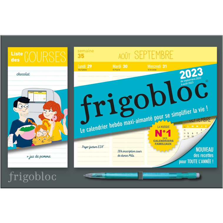 MINI FRIGOBLOC HEBDOMADAIRE 2023 - CALENDRIER D'ORGA. FAMILIALE / SEMAINE (SEPT. 2022- AOUT. 2023) - - XXX - PLAY BAC