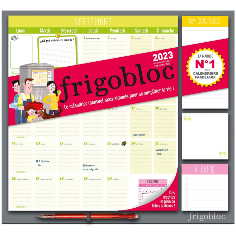 FRIGOBLOC MENSUEL 2023 - CALENDRIER D'ORGANISATION FAMILIALE PAR MOIS (DE SEPT. 2022 A DEC. 2023) - XXX - PLAY BAC