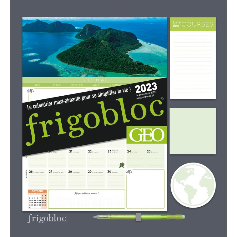 FRIGOBLOC MENSUEL 2023 GEO (DE SEPT. 2022 A DEC. 2023) - CALENDRIER D'ORGANISATION FAMILIALE - XXX - PLAY BAC