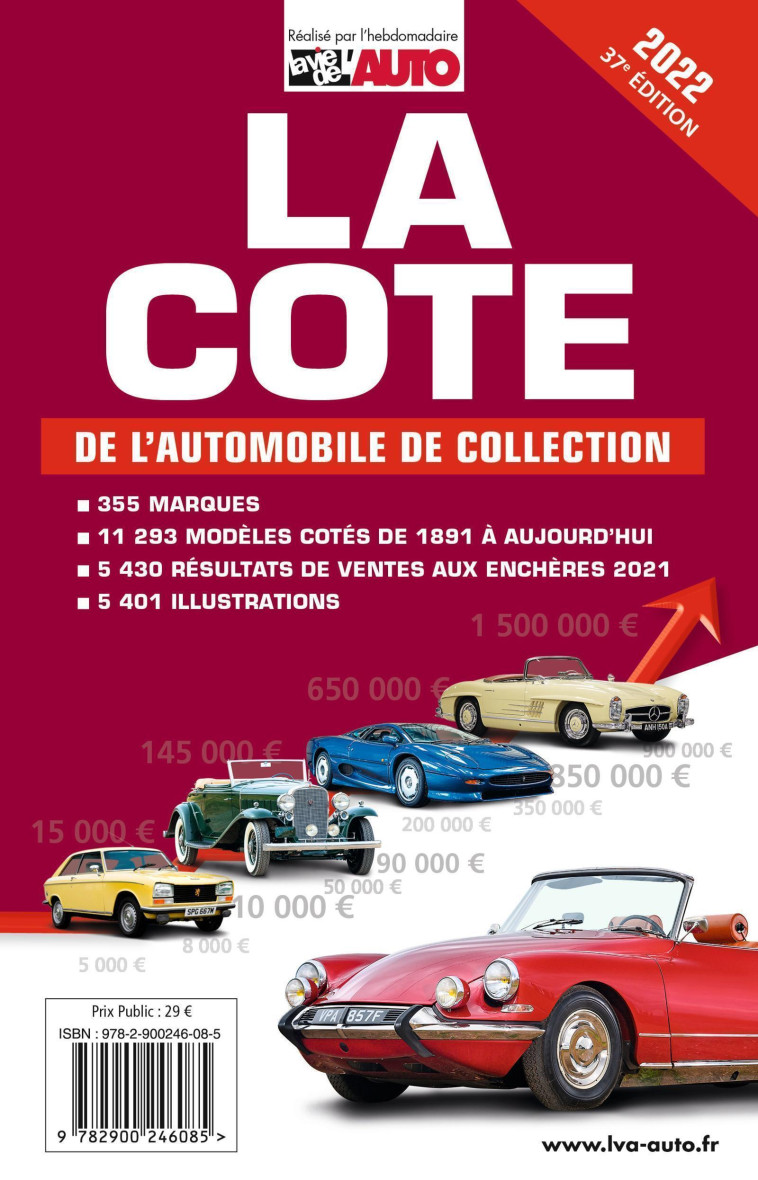 LA COTE DE L'AUTOMOBILE DE COLLECTION - EDITIONS LVA - EDIFREE