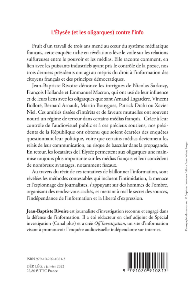 L'ELYSEE, LES MEDIAS ET LES OLIGARQUES - RIVOIRE J-B. - LIENS LIBERENT