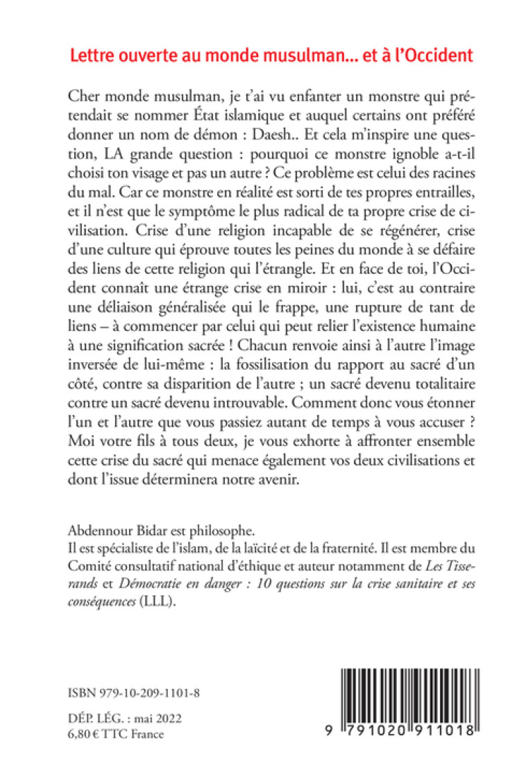 LETTRE OUVERTE AU MONDE MUSULMAN (NEA) - BIDAR ABDENNOUR - LIENS LIBERENT