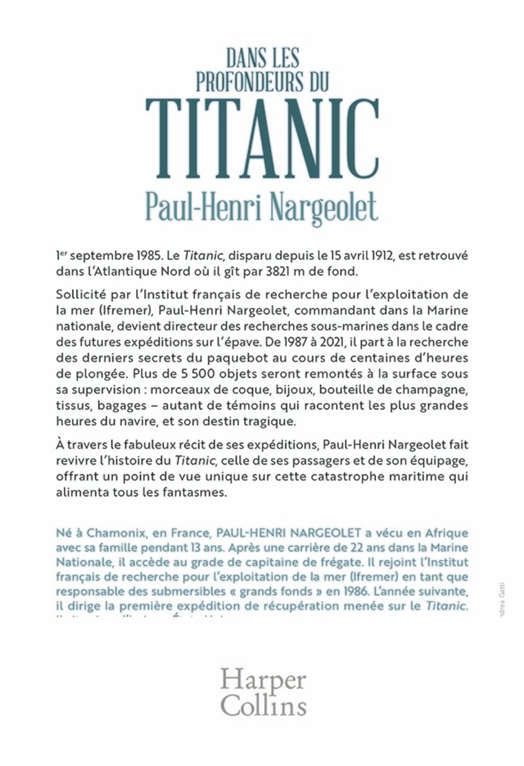 DANS LES PROFONDEURS DU TITANIC - NARGEOLET PAUL HENRI - HARPERCOLLINS