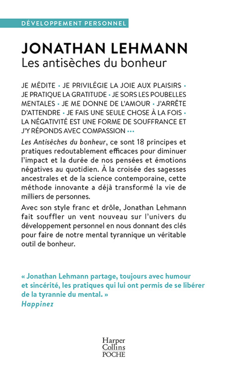 LES ANTISECHES DU BONHEUR - LEHMANN JONATHAN - HARPERCOLLINS