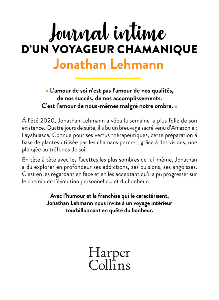 JOURNAL INTIME D'UN VOYAGEUR CHAMANIQUE - LEHMANN JONATHAN - HARPERCOLLINS