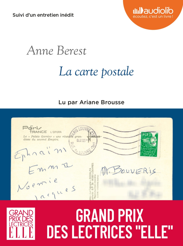 LA CARTE POSTALE - LIVRE AUDIO 2 CD MP3 - SUIVI D'UN ENTRETIEN AVEC L'AUTRICE - BEREST ANNE - AUDIOLIB