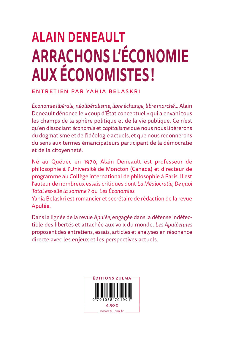 ARRAHONS L'ECONOMIE AUX ECONOMISTES - DENEAULT ALAIN - ZULMA