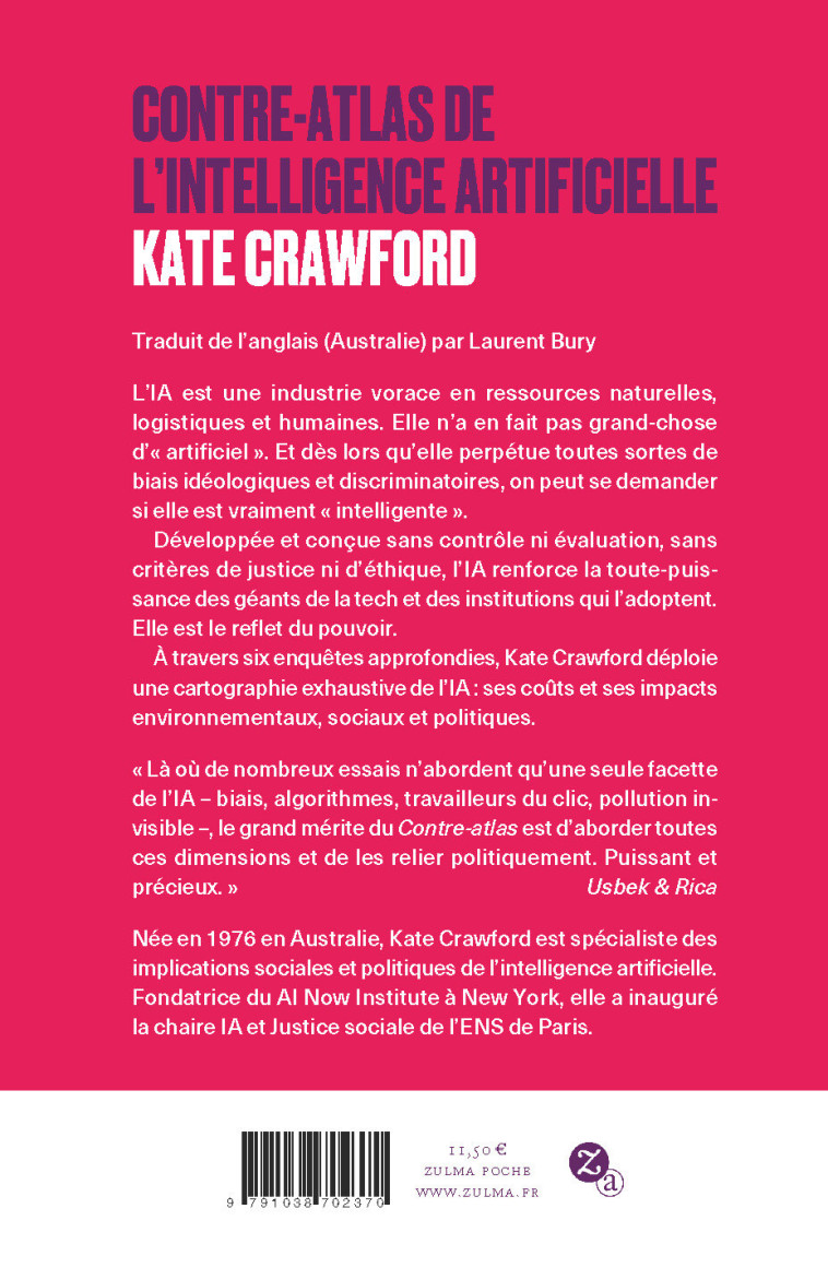 CONTRE-ATLAS DE L'INTELLIGENCE ARTIFICIELLE - CRAWFORD KATE - ZULMA