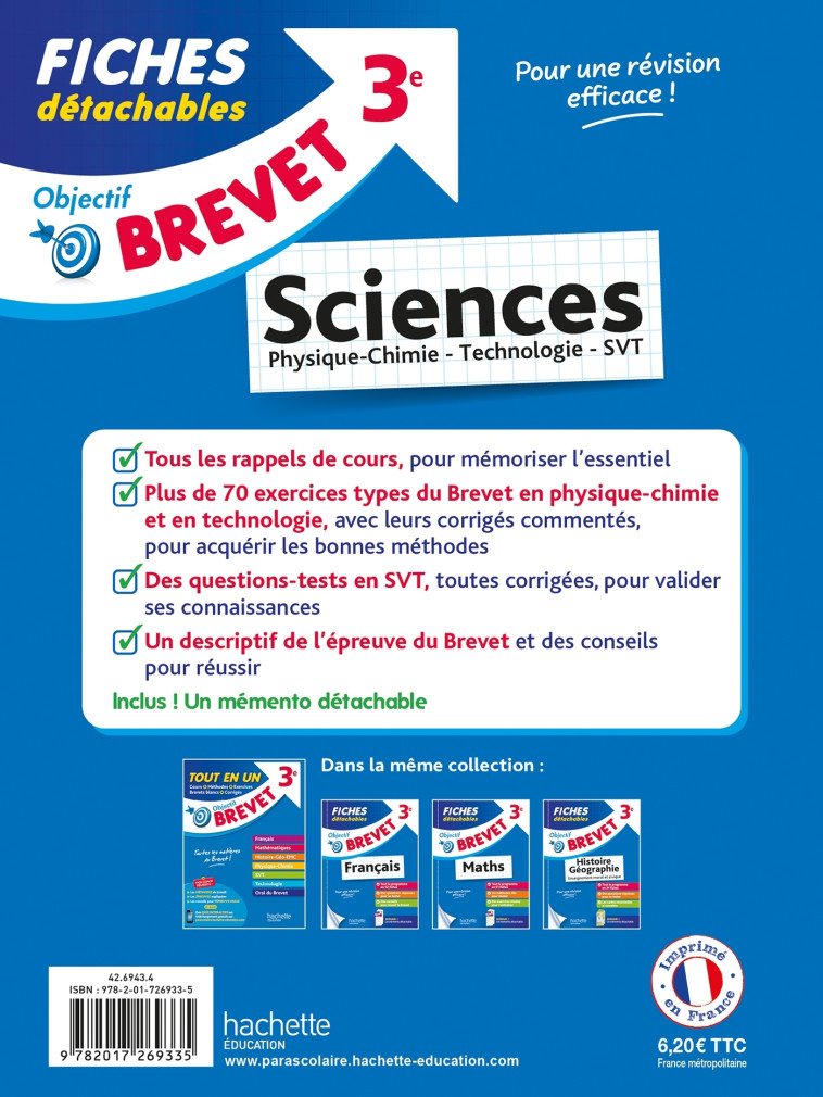 Objectif Brevet - Fiches Sciences 3e (Physique-Chimie - SVT - Technologie) - Sébastien Dessaint - HACHETTE EDUC