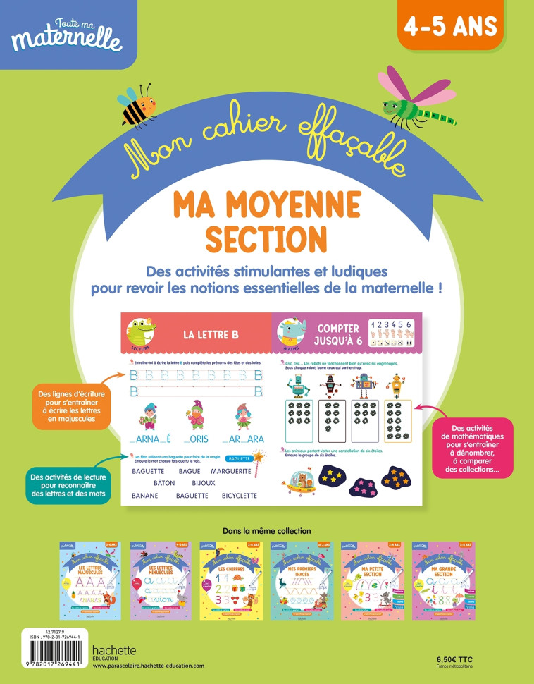 Toute ma maternelle - Mon cahier effaçable - Ma moyenne section (4-5 ans) - Caroline Marcel - HACHETTE EDUC